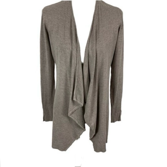 White House Black Market Taupe Cascade Front Cardigan Size Large - Picture 1 of 6